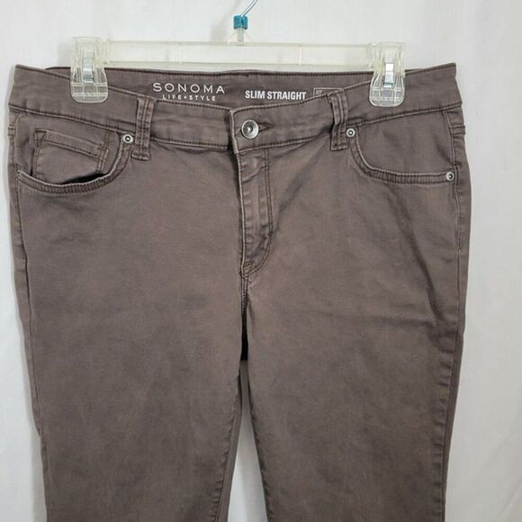 Sonoma Size 10 Life & Style Slim Straight Pants Brown  5 pocket soft cotton EUC - Picture 7 of 11